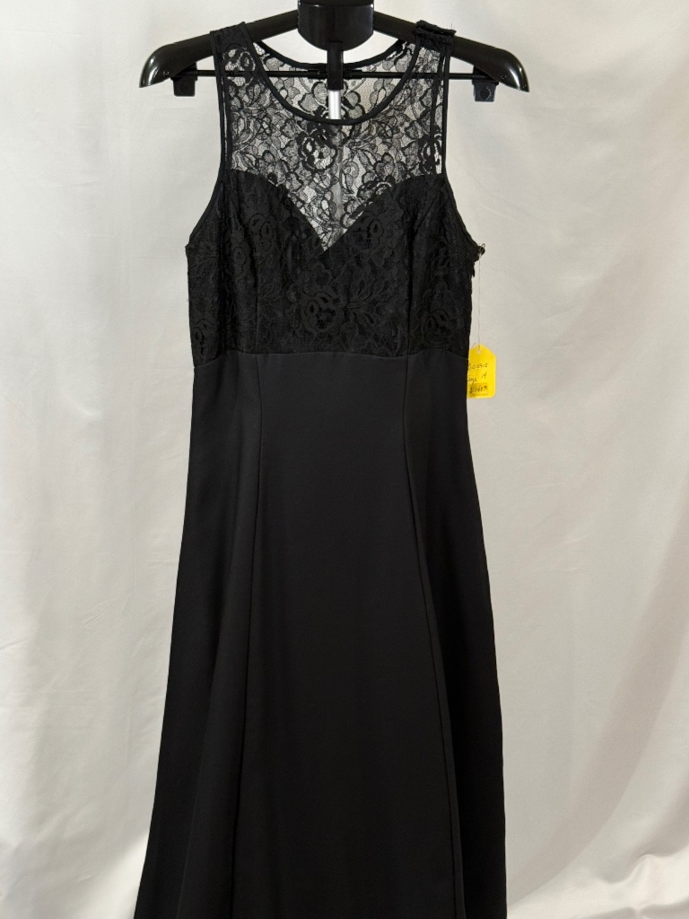 Vintage Black Lace Illusion Neck Gown Size 14 ILGWU USA Minimalist Gothic
